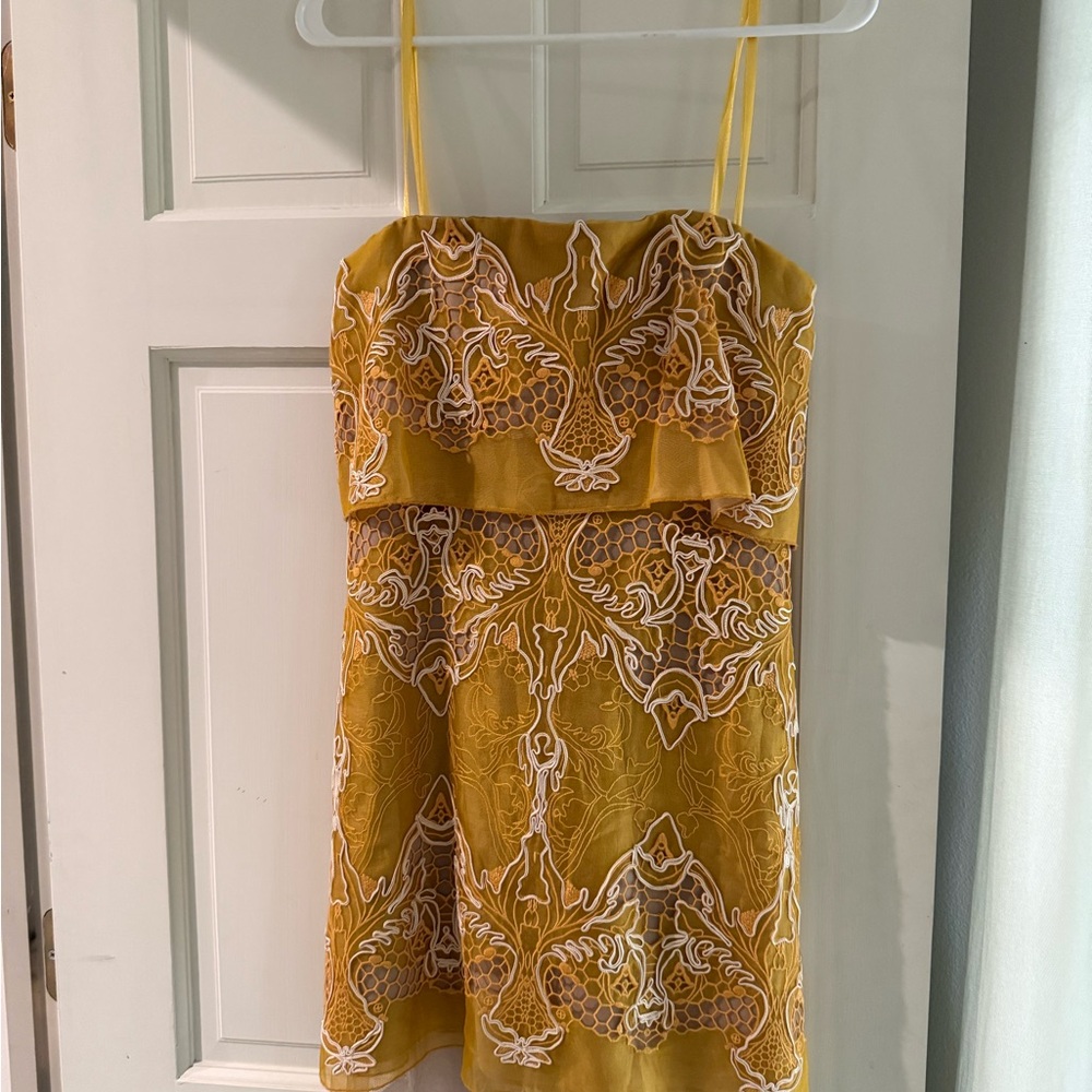 Yellow Embroidered Strap Dress